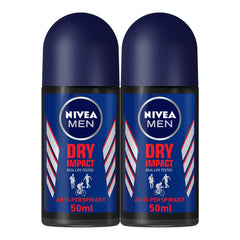 NIVEA MEN Antiperspirant Roll-on for Men, 48h Protection, Dry Impact, 2x50ml