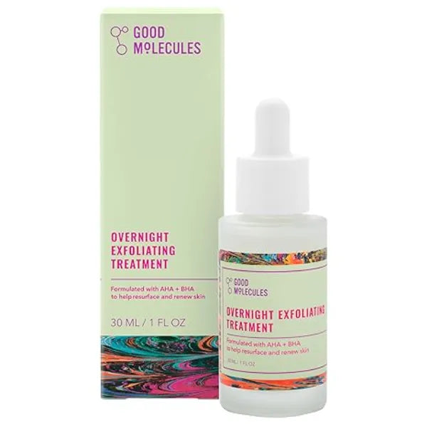 Good Molecules Overnight Exfoliating Treatment Face Exfoliator with AHA & BHA Lightweight Formula Pore Minimizer, Facial Skin Care with Glycolic & Salicylic Acid