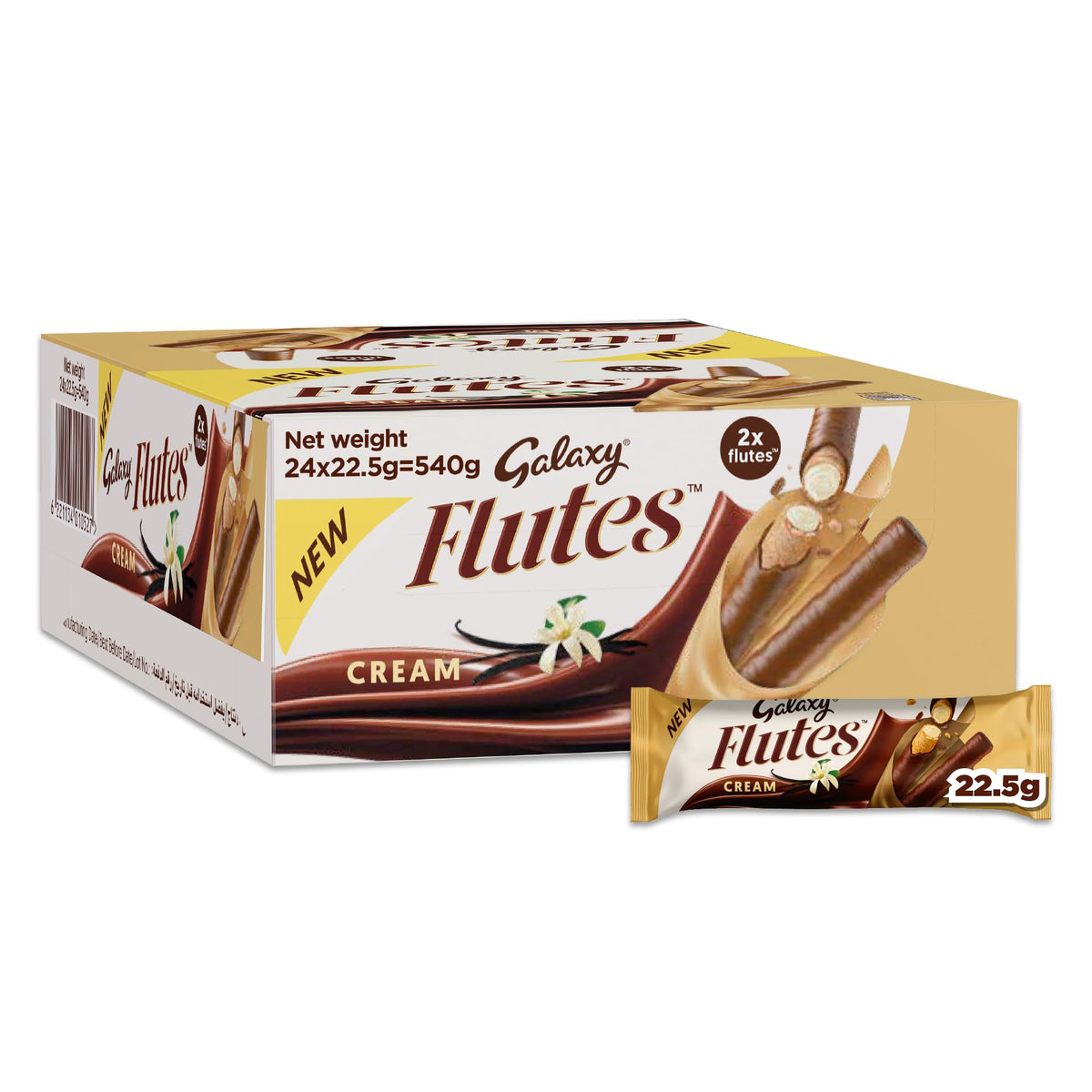 Galaxy Flutes Cream Chocolate, 2 Fingers, Share Moments of Galaxy Chocolate Pleasure, Light Crunchy Wafer - 22.5g (Pack of 24)