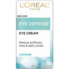 L'Oreal Paris Eye Cream to Reduce Puffiness, Lines and Dark Circles, Skincare Dermo-Expertise Eye Defense Eye Cream with Caffeine and Hyaluronic Acid For All Skin Types, 0.5 oz.