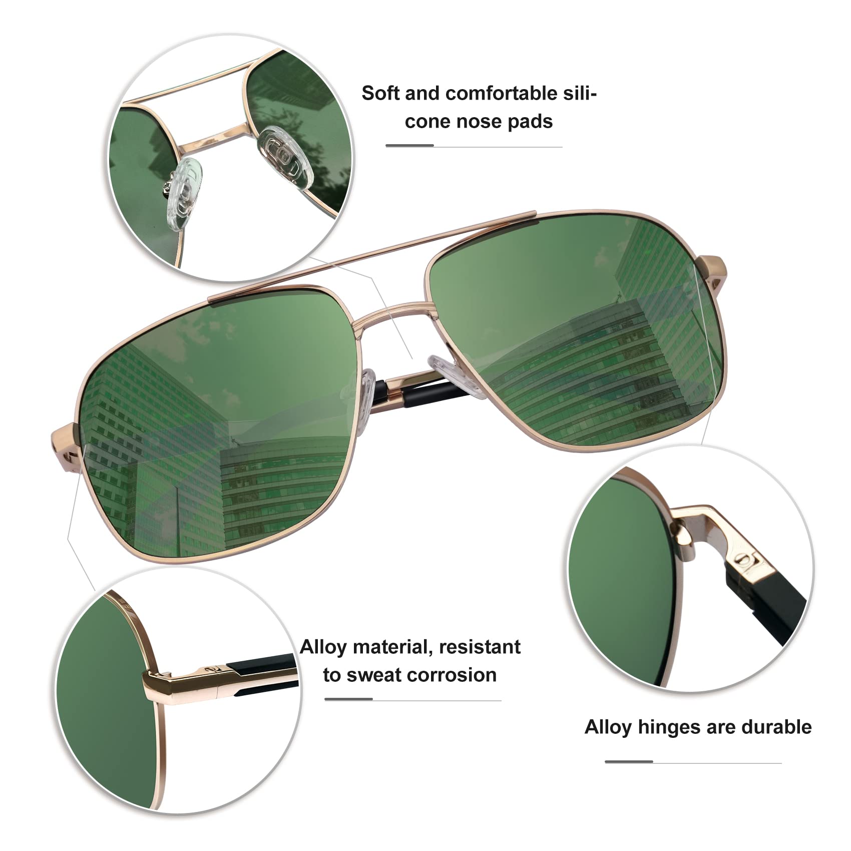 KANASTAL Polarized Sunglasses for Men Women, Large Memory Metal Frame Lightweight Sun Glasses 100% UV400 Protection Shades for Driving