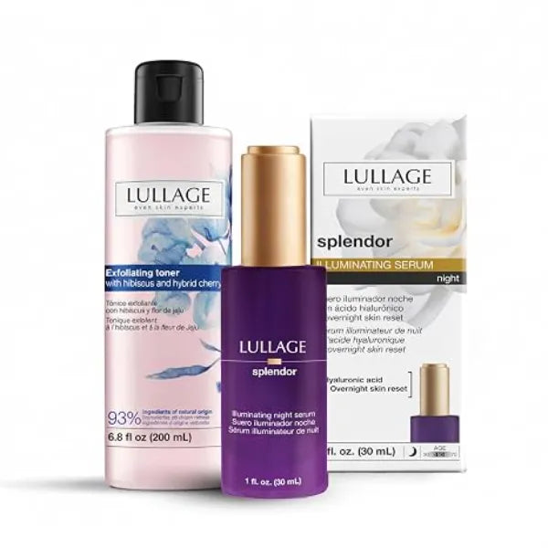 LULLAGE Exfoliating Toner with Hibiscus Extract 6.8oz and Splendor Illuminating Night Face Serum 1oz