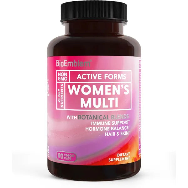 BioEmblem Women's Multivitamin 21 Active Vitamins & Minerals 90 Caps Complete Daily Multi With Vitamin A, B12, B6, D3, Magnesium & Veggie Blends For Immunity, Energy, Hair, & Skin Support