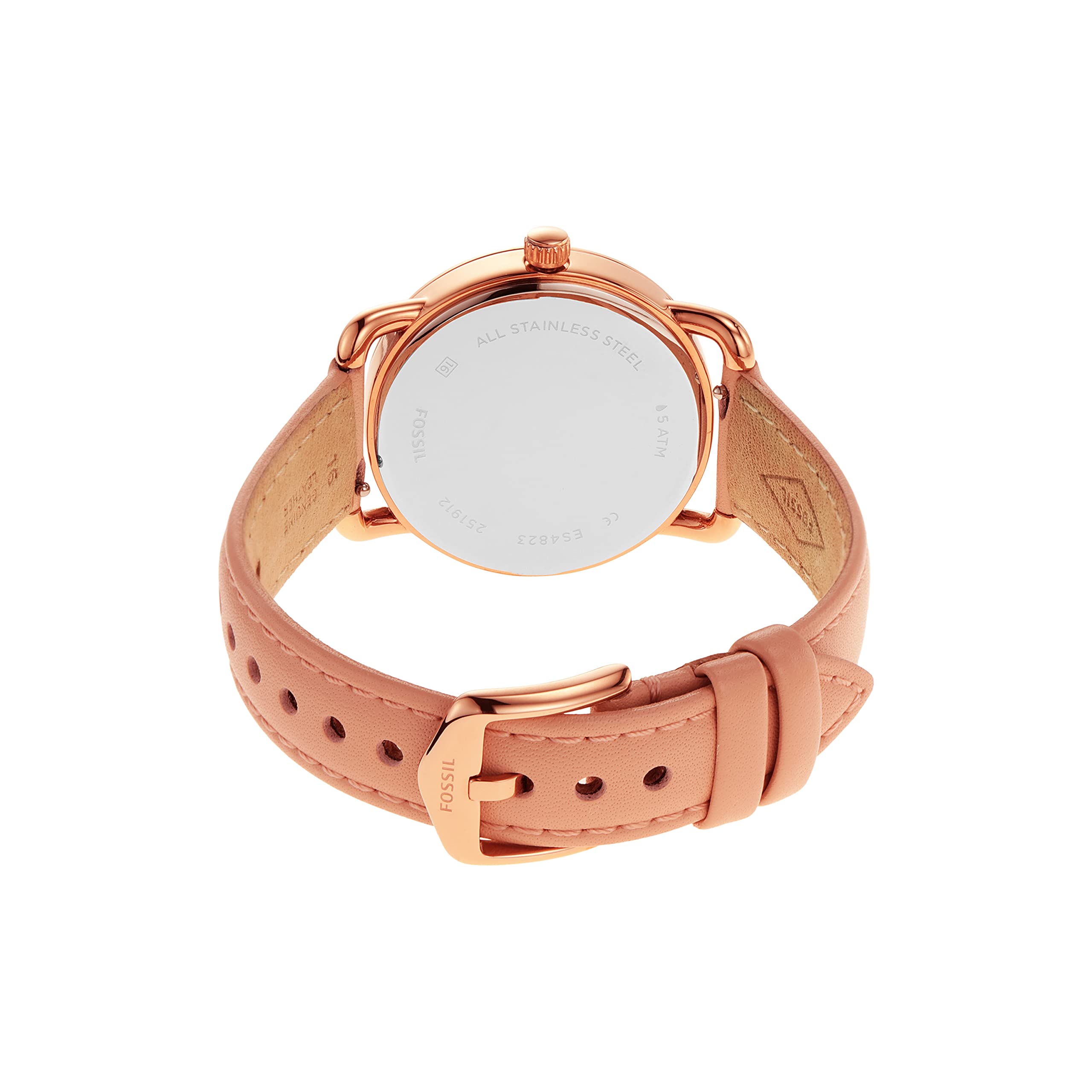 Fossil Copeland Women's Watch with Slim Case and Genuine Leather Band - Rose Gold, Blush