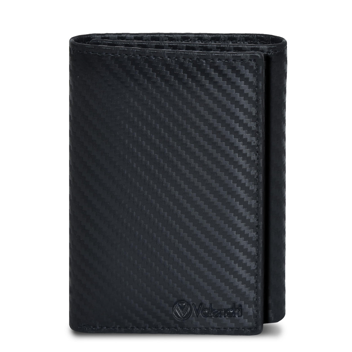 VALENCHI Men's Genuine Leather Rfid Blocking Slim Trifold Wallet With 7 Cards+1 Id Window+2 Note Compartments - Black Carbon
