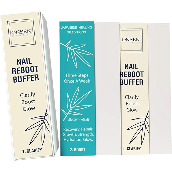 Onsen Professional Nail Buffer Block | Ultimate Shine Nail Buffing Block w/ 3 Way Buffing Methods & Replacement Buffer Pads | Japanese Buffer Block + 6 Replacement Buffer Pads Bundle
