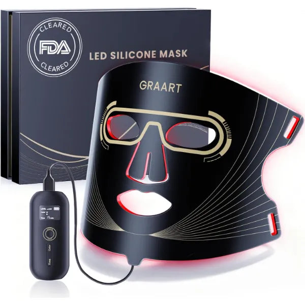 Graart Red Light Therapy for Face - Anti-Aging, Wrinkles & Acne with 7 Modes, 850nm Infrared red Light Therapy, LED Face Mask with 432 LEDs at Home & Travel