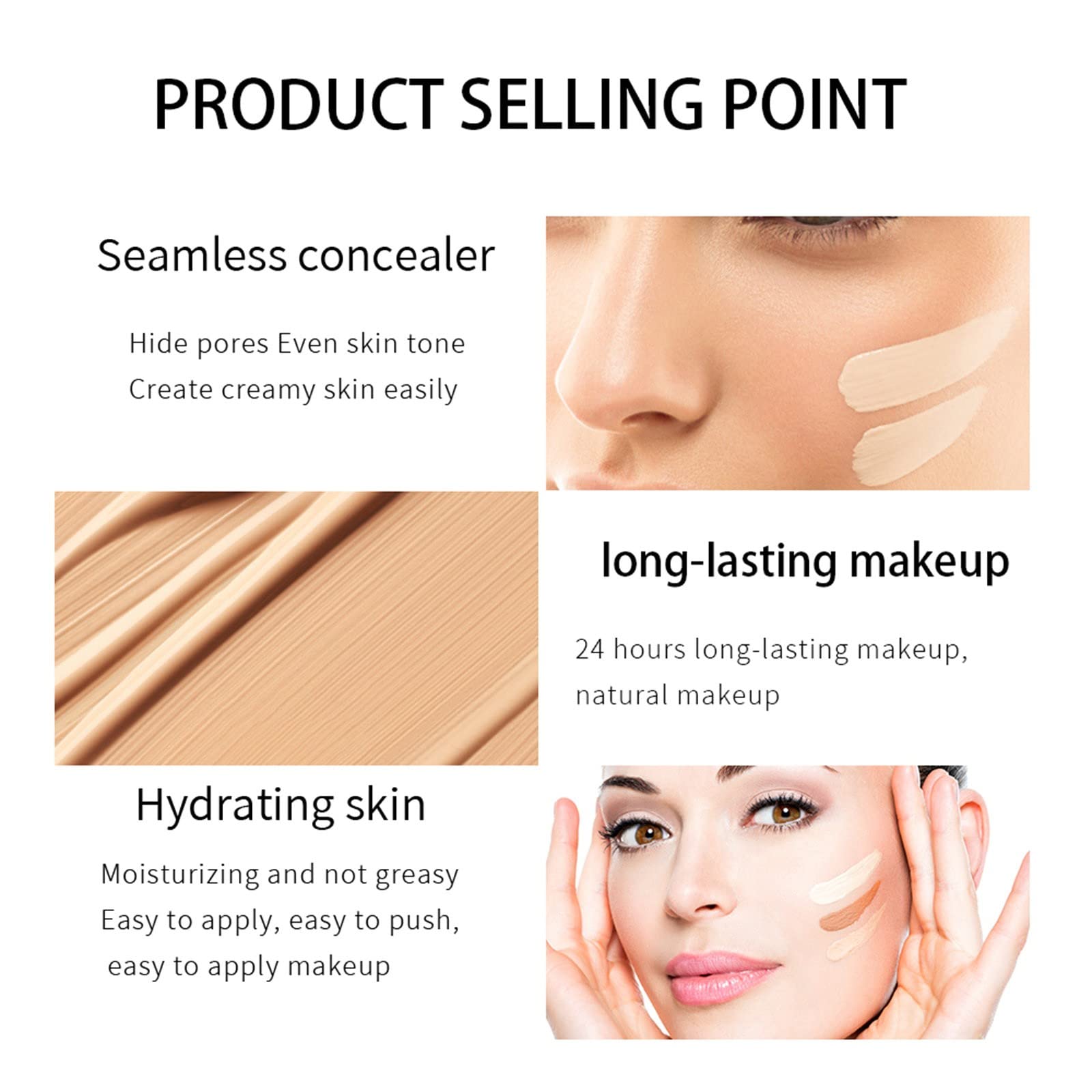 Classic Finish Foundation, Full Coverage Foundation, Matte Poreless Liquid Foundation Makeup, 24h Matte Oil Control Concealer