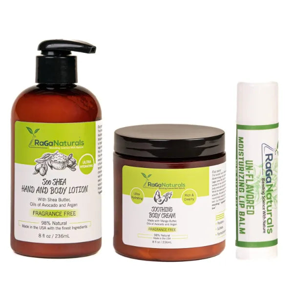 RaGaNaturals Fragrance-Free Hand & Body Lotion, Body Cream and Fragrance Free Moisturizing Lip Balm