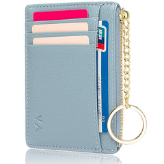 Valentoria slim rfid blocking card holder small pocket wallet keychian zipper coin purse minimalist leather cash & coin & cards case for women men, blue, s, 801, T801