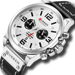 Curren Quartz Analog Watch Leather Band Wristwatch with Date Display, 8314 - White