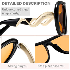 Oversized Trendy Polarized Pilot Sunglasses for Women Men Retro Oval Flat Top Frame Curved Metal Designer Eyewear