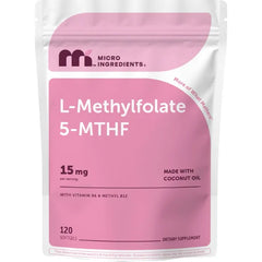 Micro Ingredients L Methylfolate 15mg, 120 Softgels | Made with Coconut Oil | Active 5-MTHF with B6 & Methyl B12 | Methylated Vitamin B9 | Folate Supplement for Women & Men