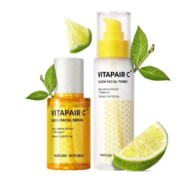 Nature Republic Vitapair C Glow Facial Serum Toner Set - Vitamin Skin Care, Women Moisturizer, Sensitive Oily Skincare, Night Moisturizers 45ml /1.52 fl oz
