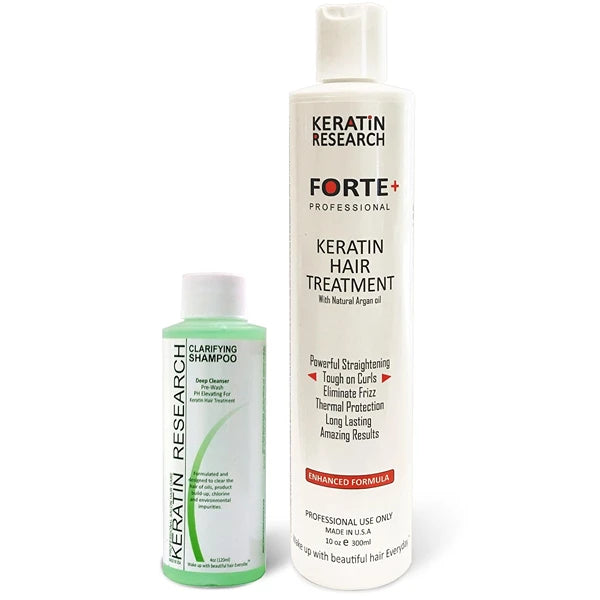 KERATIN RESEARCH Brazilian Keratin Forte 300ml with Clarifying Shampoo Moroccan Argan Oil Treatment That Smooths Hair Now With Extra Strength, Improved Formula That Repairs Hair, 14Oz