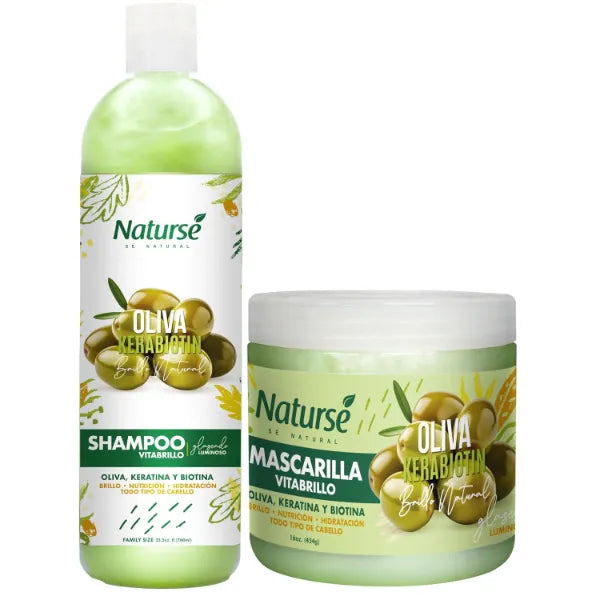 Naturse Shampoo & Hair Mask Duo with Olive, Keratin & Biotin – Naturse Hydrating Hair Repair Set for Shine, Strength & Frizz Control – 25.5 oz + 16 oz – Moisturizing for All Hair Types