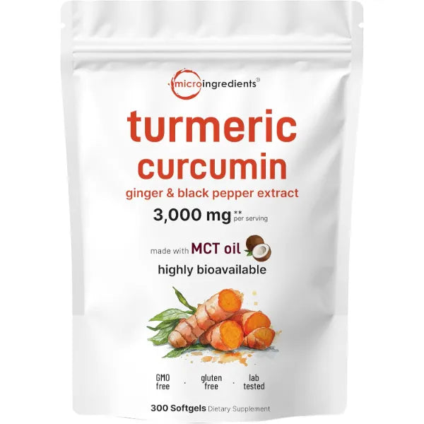 Micro Ingredients Turmeric Curcumin Supplement with Black Pepper & Ginger, 300 Softgels | Made with MCT Oil | 95% Curcuminoids | Non-GMO, Gluten Free