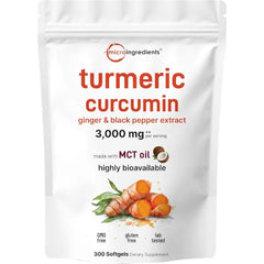 Micro Ingredients Turmeric Curcumin Supplement with Black Pepper & Ginger, 300 Softgels | Made with MCT Oil | 95% Curcuminoids | Non-GMO, Gluten Free