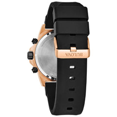 Bulova Men's Marine Star 'Series A' Chronograph Quartz Watch, Luminous Markers, Rotating Dial, 100M Water Resistant, 44mm - Rose Gold/Black dial