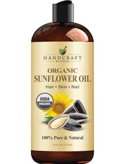 Handcraft Blends USDA Organic Sunflower Oil - Cold-Pressed 16 Fl Oz - 100% Pure and Natural - Premium Grade Carrier Oil for Skin and Hair - Hair and Body - Massage - Hexane-Free