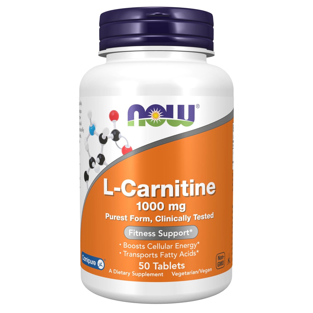 NOW Supplements, L-Carnitine 1000 mg, Purest Form, Amino Acid, Fitness Support*, 50 Tablets