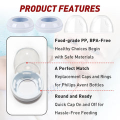 FixlyFido 2-Pack Baby Bottle Rings and Caps for Philips Avent Natural Bottles, Replacement Screw Ring Collars for Avent Natural PP and Glass Bottles, Ideal Replacement for Philips Bottle Lids & Rings