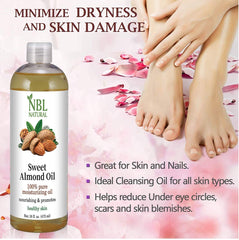 NBL Natural Almond Oil (Large 16 oz) Sweet Almond Oil for Skin or Almond Oil for Hair, the Perfect Natural Body Oil for Women, Great as Unscented Massage Oil, 473 ML
