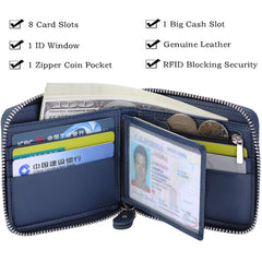 Huztencor Zipper Wallet Men RFID Blocking Leather Bifold Credit Card Wallets (FBA) - Carbon Fiber Blue