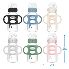 Dr. Brown's Milestones™ Wide-Neck Sippy Bottle with 100% Silicone Handles, Easy-Grip Bottle with Soft Sippy Spout, 9oz/270mL, BPA Free, Black & Ecru, 2 Pack, 6m+