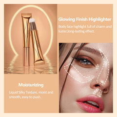 DAGEDA Highlighter Beauty Women Wand, Shimmer Liquid Face Highlighter, Smooth Creamy Liquid Highlighter Stick with Soft Cushion Applicator, Waterproof Body Face Glowing Highlighter Makeup (04)