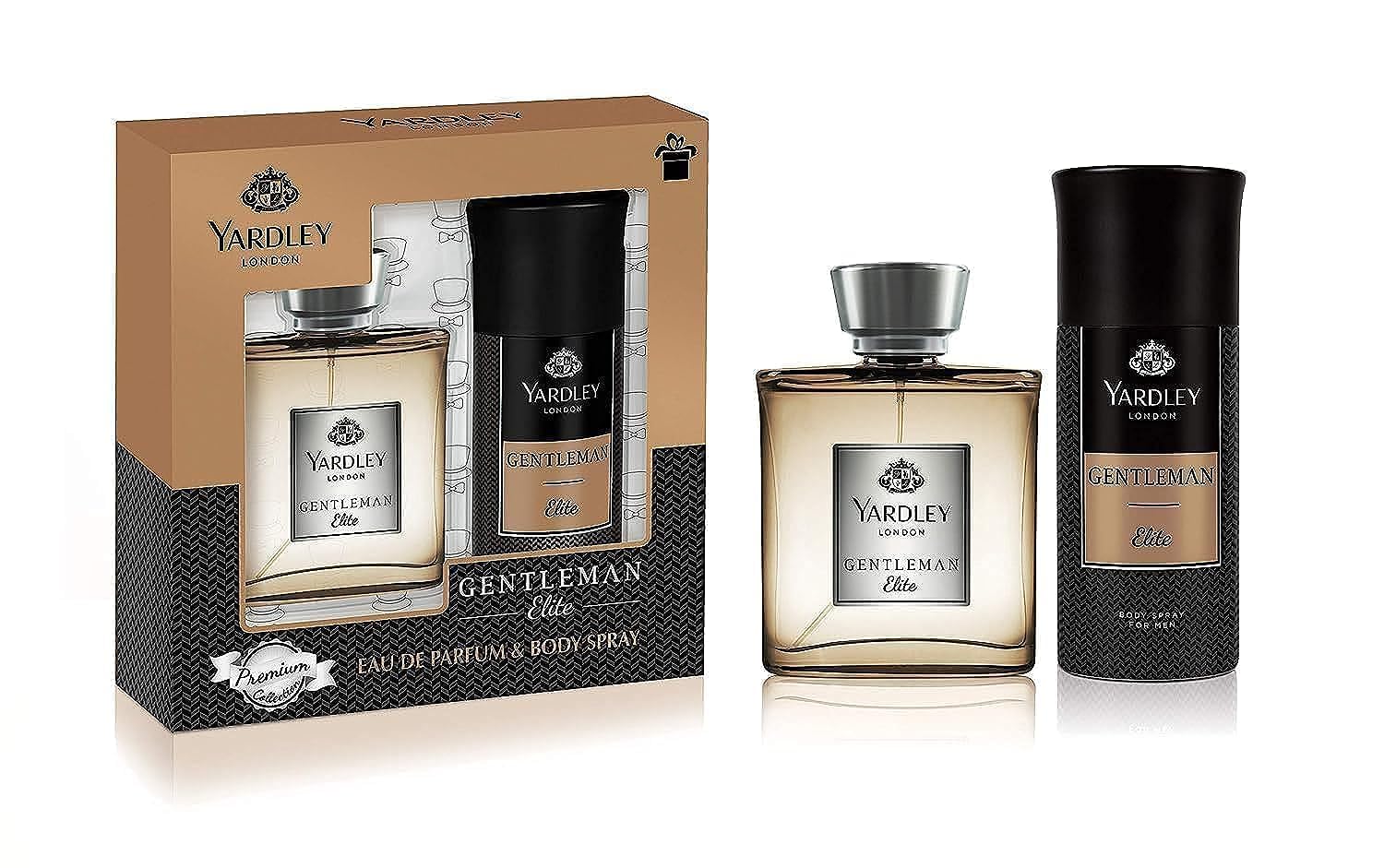 Yardley London Gentleman Elite Perfumed Gift Set - Eau De Parfum 100ml + Body Spray 150ml | S&alwood, Dry Amber & Patchouli | For Men