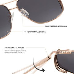 Joopin Rectangular Sunglasses for Men Women Polarized UV Protection Classic Aviation Military Style Big Metal Frame Driving Fishing Black Glass