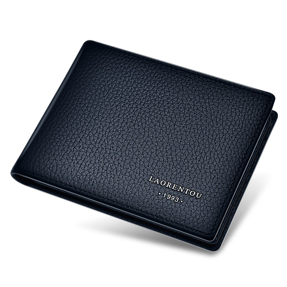 LAORENTOU Genuine Leather Wallets for Men, Gift Box Packing Men's Slim Wallets Credit Card Holders Casual Men Purses Gift for Father Day Gift for Mens Birthday, 03 Blue, Short, Rfid Wallet