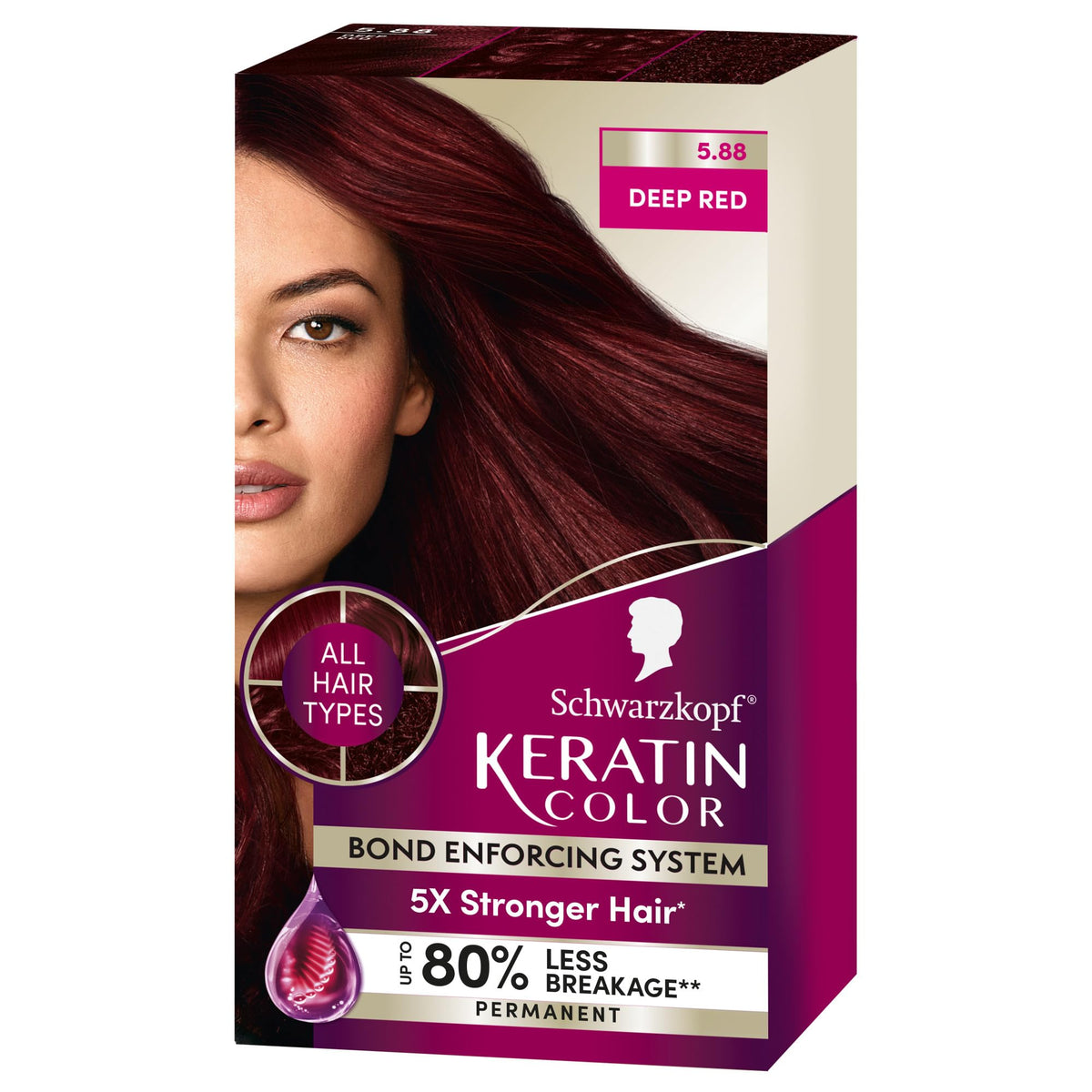 Schwarzkopf Keratin Color Permanent Hair Color, 5.88 Deep Red, 1 Application - Professionally Inspired Permanent Hair Dye, for up to 80% Less Breakage vs Untreated Hair and up to 100% Gray Coverage