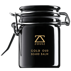 ZOUSZ Gold Oud Premium Beard Balm - Rich Oud Scented Beard Grooming and Skincare Butter for Men - Natural Avocado, Argan, Macadamia Oils - Moisturises, Conditions, Removes Beardruff 50g