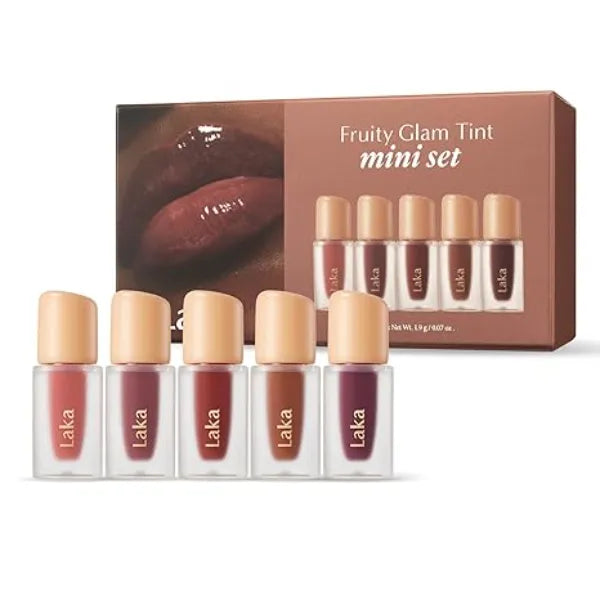 Laka Best Fruity Glam Tint Mini Set,5ea, Gift Set for Women, Hydrating & Glowy Finish, Lightweight & Comfortable, Buildable Color, Non Sticky, Vegan, K Beauty