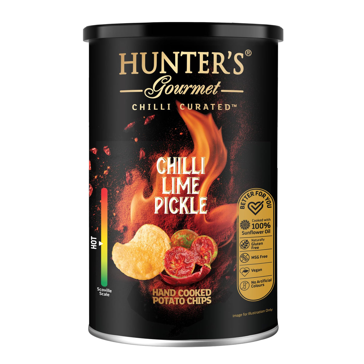 Hunter's Gourmet Chilli Lime Pickle Hand Cooked Potato Chips 150g, Vegan, MSG-Free, No Artificial colors