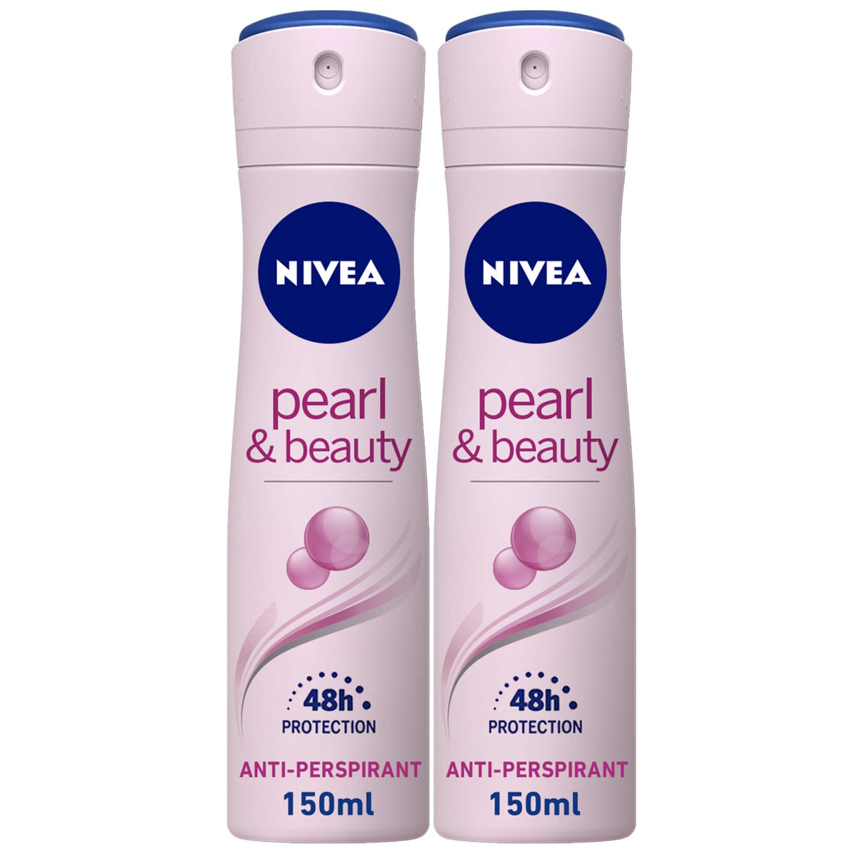 Nivea Black & White Invisible Original, Antiperspirant For Women, Spray 150ml, Pack Of 2 & Antiperspirant Spray for Women, Pearl & Beauty Pearl Extracts, 2x150ml