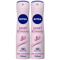 Nivea Black & White Invisible Original, Antiperspirant For Women, Spray 150ml, Pack Of 2 & Antiperspirant Spray for Women, Pearl & Beauty Pearl Extracts, 2x150ml