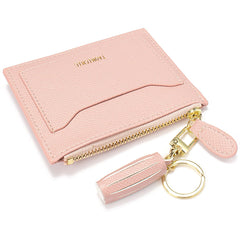 Minimalist Small Leather Card Holder Pocket Wallet Womens Coin Purse Handbag (Z-Pink)