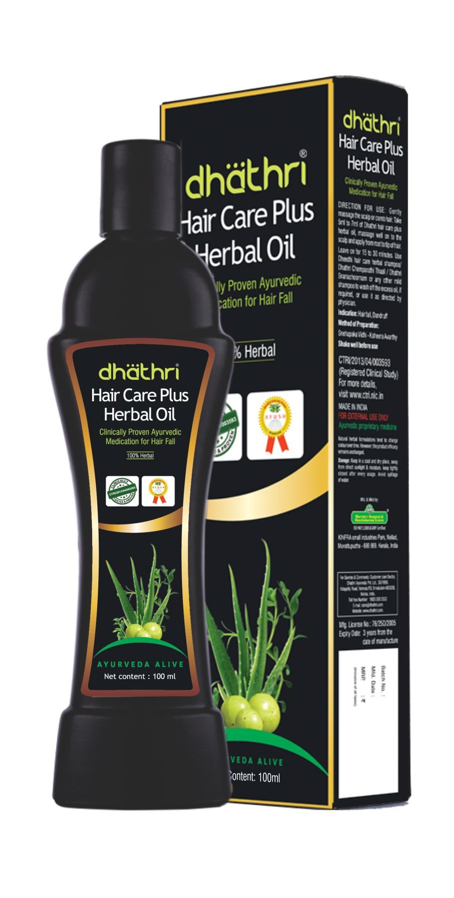 Dhathri Hair Care Plus Herbal Oil, Combats hair loss and promotes hair growth, Makes hair shiny - 100Ml