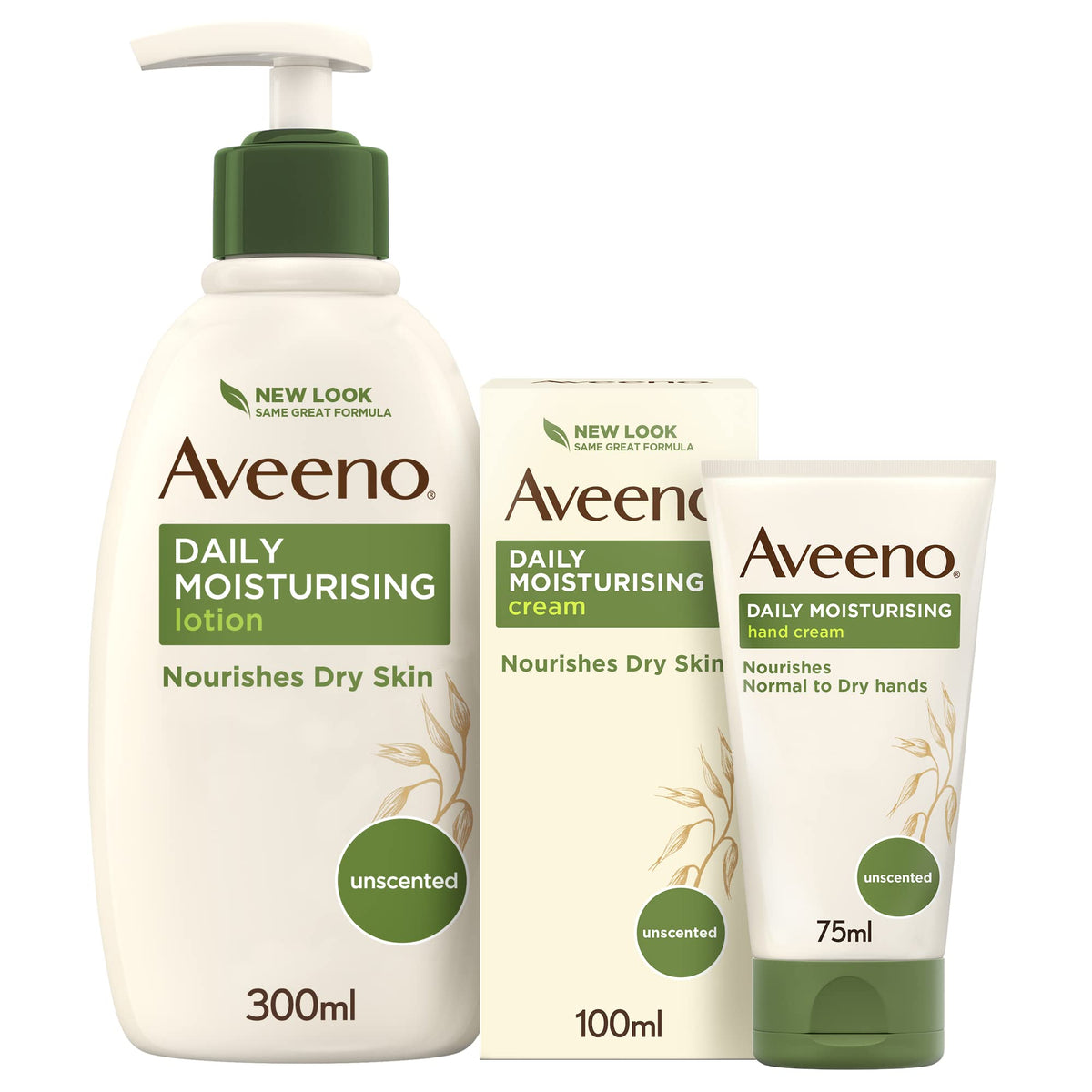 Aveeno daily moisturizing cream 100ml, Aveeno daily moisturizing lotion 300ml and Free Aveeno daily moisturizing hand cream 75ml