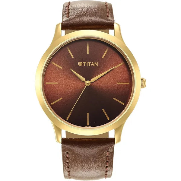 Titan Men Leather Brown Dial Analog Watch -Nr1825Yl04, Band Color-Brown