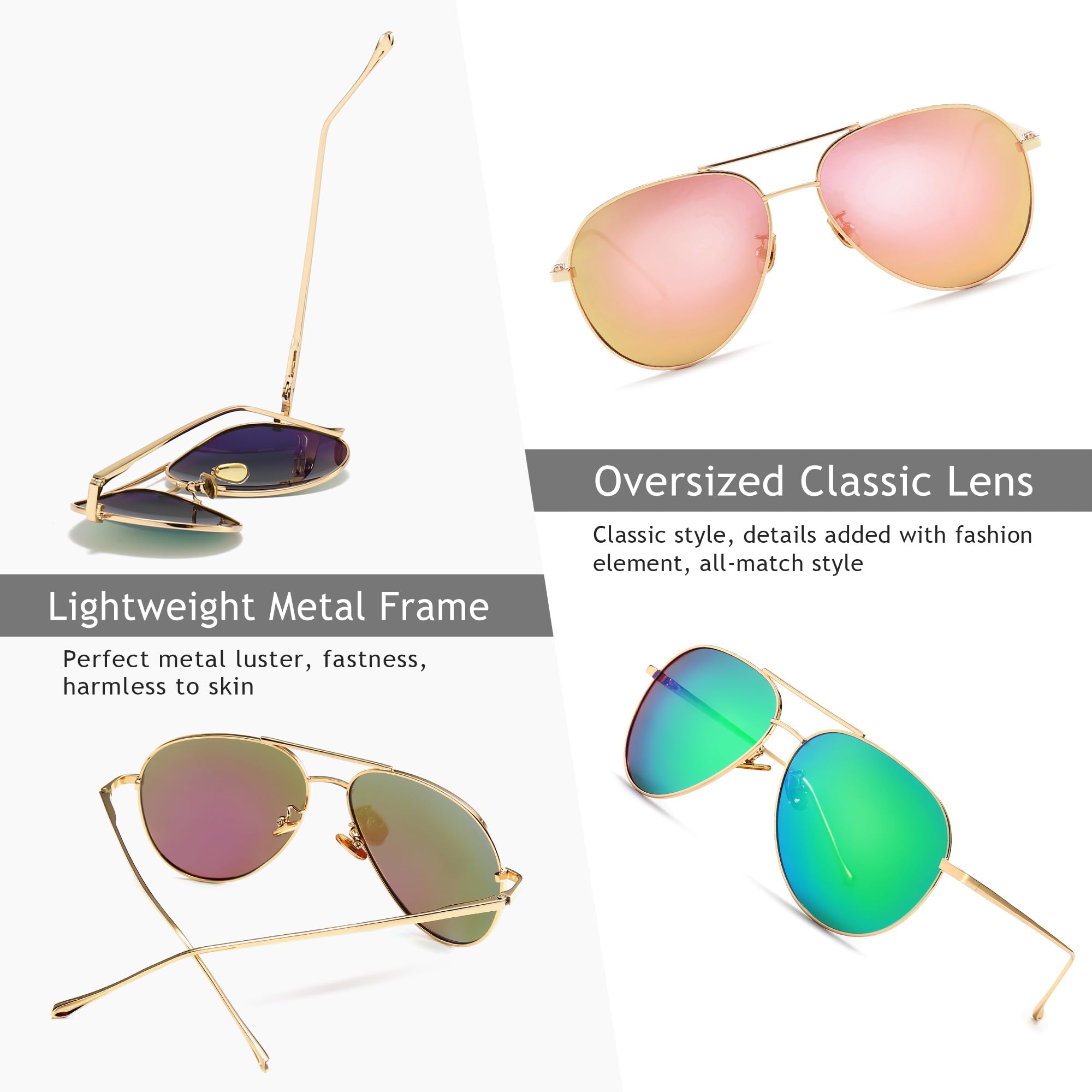 SUNGAIT Vintage Round Sunglasses for Women Men and Lightweight Oversized Aviator Sunglasses