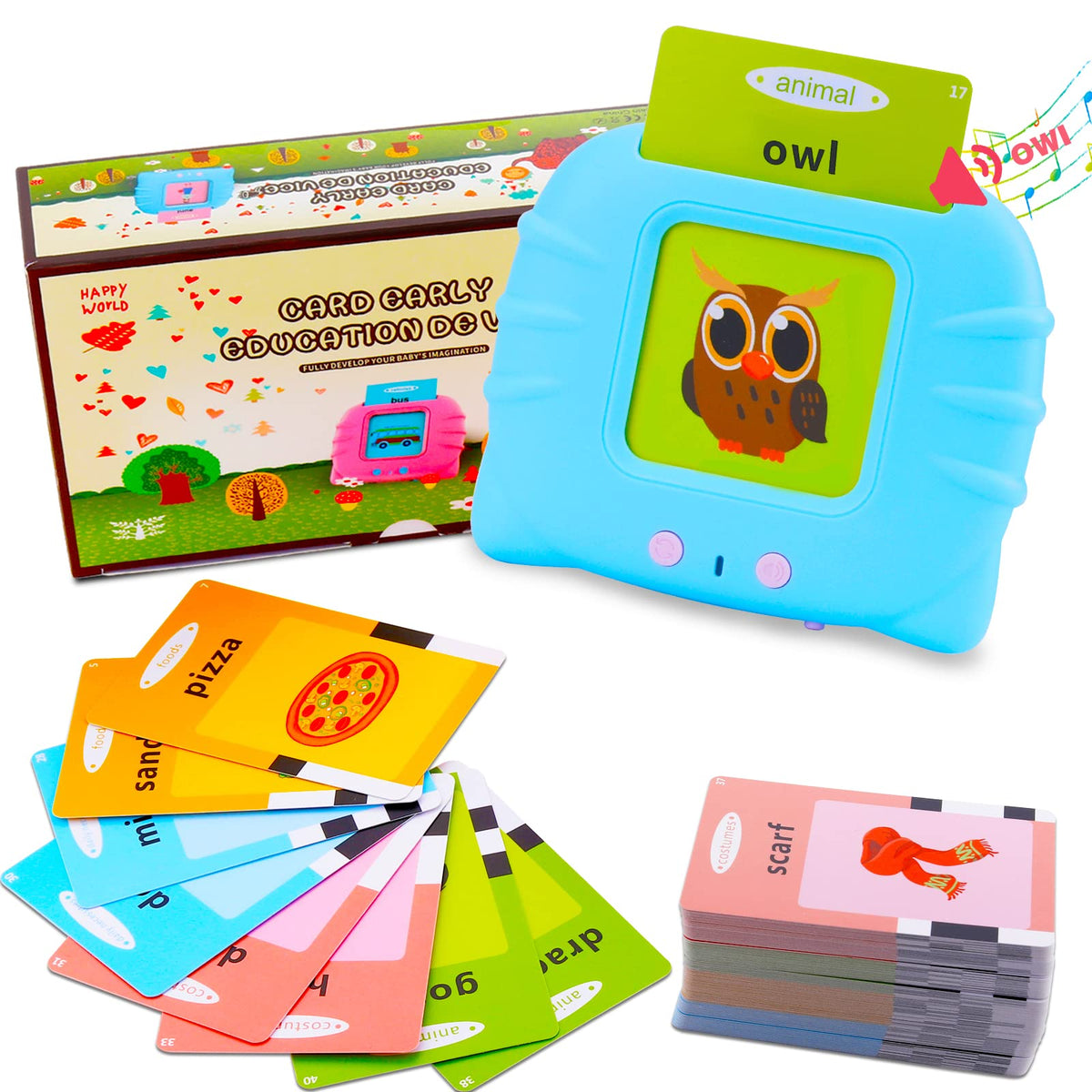 Talking Flash Cards Learning Toys for Toddlers 1-6 Year Old,British English, 224 Words, Audible Educational Toys, Preschool Learning Resource Electronic Interactive Toy Birthday Gifts for Kids-Blue