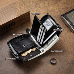 MANBANG Mens Genuine Leather Zipper Wallet RFID Secure Large Capacity Double Fold Multi-card Leather Wallets for Men and coin purse(Oil wax black)