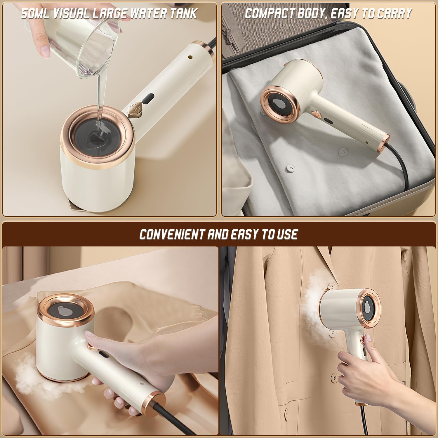 TERRIFI Portable Mini Ironing Machine, Travel Mini Steam Iron, Handheld Garment Steamer with Fast Preheating for Steam Dry Ironing, Ideal for Home and Travel