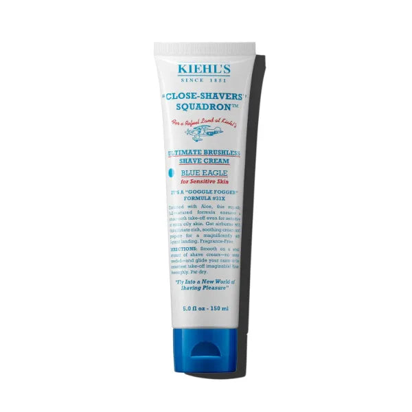 Kiehl's Ultimate Brushless Shave Cream Blue Eagle, Unscented for Sensitive Skin, with Aloe Vera to Soothe & Hydrate, Minimizes Irritation, Fragrance-free, Paraben-free - 5 fl oz