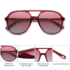 SOJOS Retro Vintage Polarized Sunglasses Double Bridge Brow Bar Square Aviators SJ2174