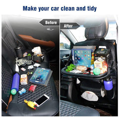 ECVV Car Backseat Organizer with Tablet Holder, Touch Screen Tablet Hanger Stand for Kids Toddlers, PU Seat Organizers and Storage, Cup Umbrella Tissue Holder, Kick Mats Protector Car Accessories